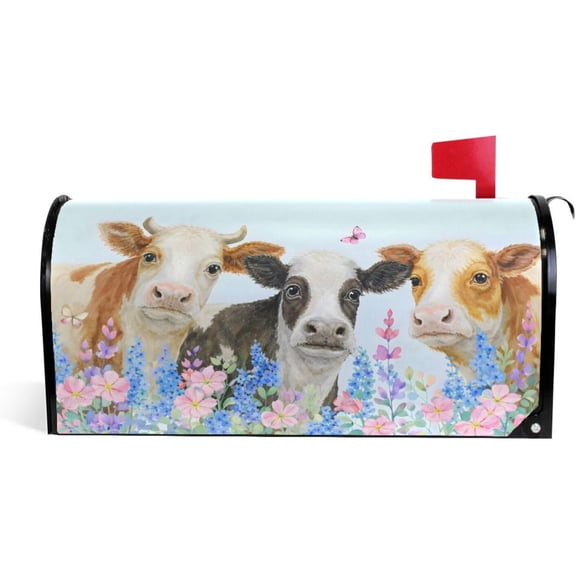 WOOR Cows and Flowers Magnetic Mailbox Cover MailWraps Garden Yard Home Decor for Outside Standard Size-18"x 20.8"