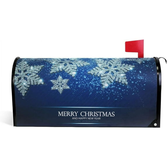 WOOR Shining Silver Snowflakes Christmas Magnetic Mailbox Cover Blue Standard Size-18"x 20.8"