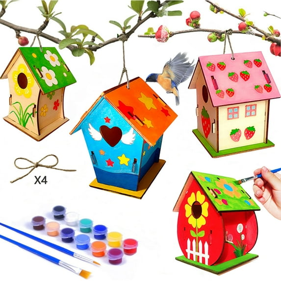 WOORNIGOJIN DIY Bird House Kit Painting Puzzle (4 Piece)