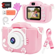 WOORNIGOJIN Kids Camera 1080p HD Digital Camera for Boys and Girls Aged 3-12 Years, 32GB SD card, Children's Day Gifts, Birthday Gifts (Pink)
