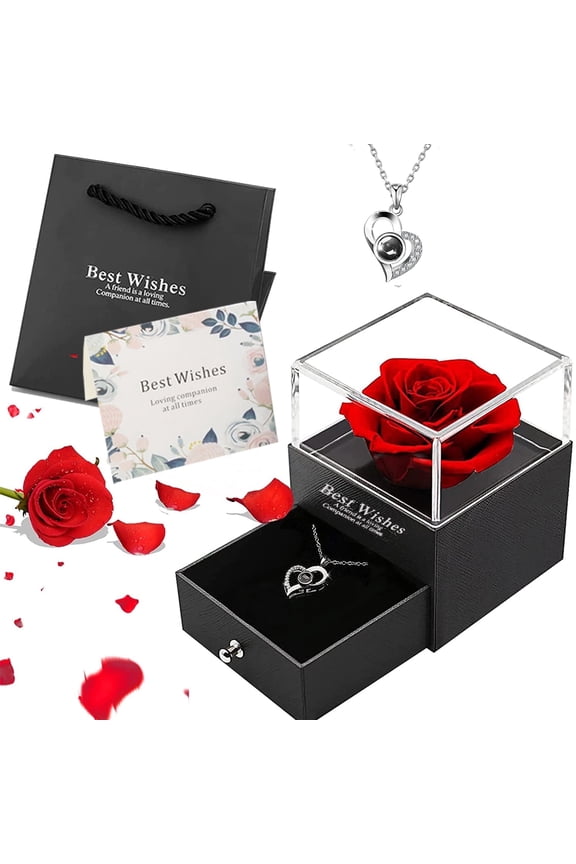 Preserved Red Real Rose with Heart I Love You NecklaceEternal Flowers Rose Birthday Gifts for Women Her Mom Wife Girlfriend Grandma on Valentines Mothers Day Christmas Anniversary Romant
