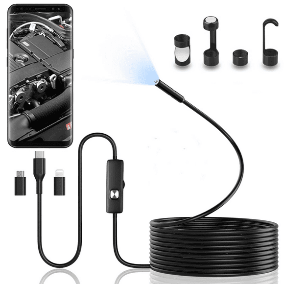 WOORNIGOJIN Wireless Endoscope，wireless endoscope camera with 8 LED Lights, 8mm 3 in 1 USB Snake Camera, Waterproof IP67 Inspection Camera for OTG Android, iPhone (10FT)