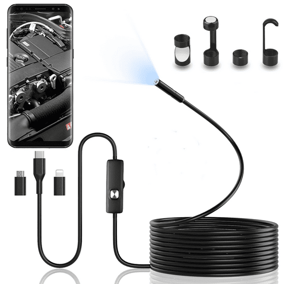 WOORNIGOJIN Wireless Endoscope,wireless endoscope camera with 8 LED Lights, 8mm 3 in 1 USB Snake Camera, Waterproof IP67 Inspection Camera for OTG Android, iPhone (10FT)