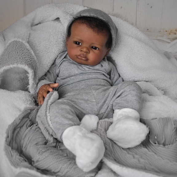 WOOROY Realistic Reborn Baby Dolls Black Boy, 20 Inch African American Newborn Boy Doll, Lifelike Weighted Soft Body, Christmas Birthday Gift for Kids Age 3 +