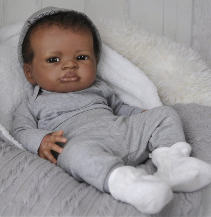 Realistic Reborn Baby Boy Doll, 20 Inch African American Newborn, Lifelike Soft Weighted Body, Hand-Painted Details, Ideal Christmas or Birthday Gift for Kids Age 3+