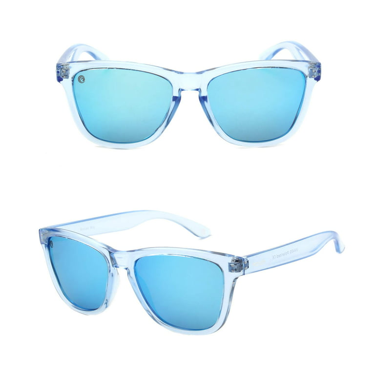 WOOSH Polarized Lightweight Sunglasses for Men and Women - Light Blue Lens  & Clear Blue Frame - Unisex Sunnies for Fishing Running Beach Sports 