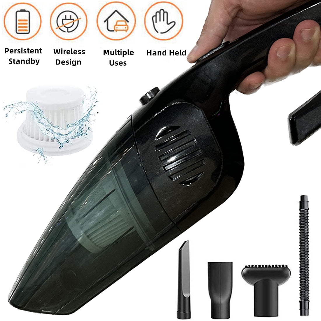 WOOVFU 7000PA Hand Held Vacuum,2200mAh Lightweight Vacuum Cleaner for Car,Home Vacuum Cordless,Black