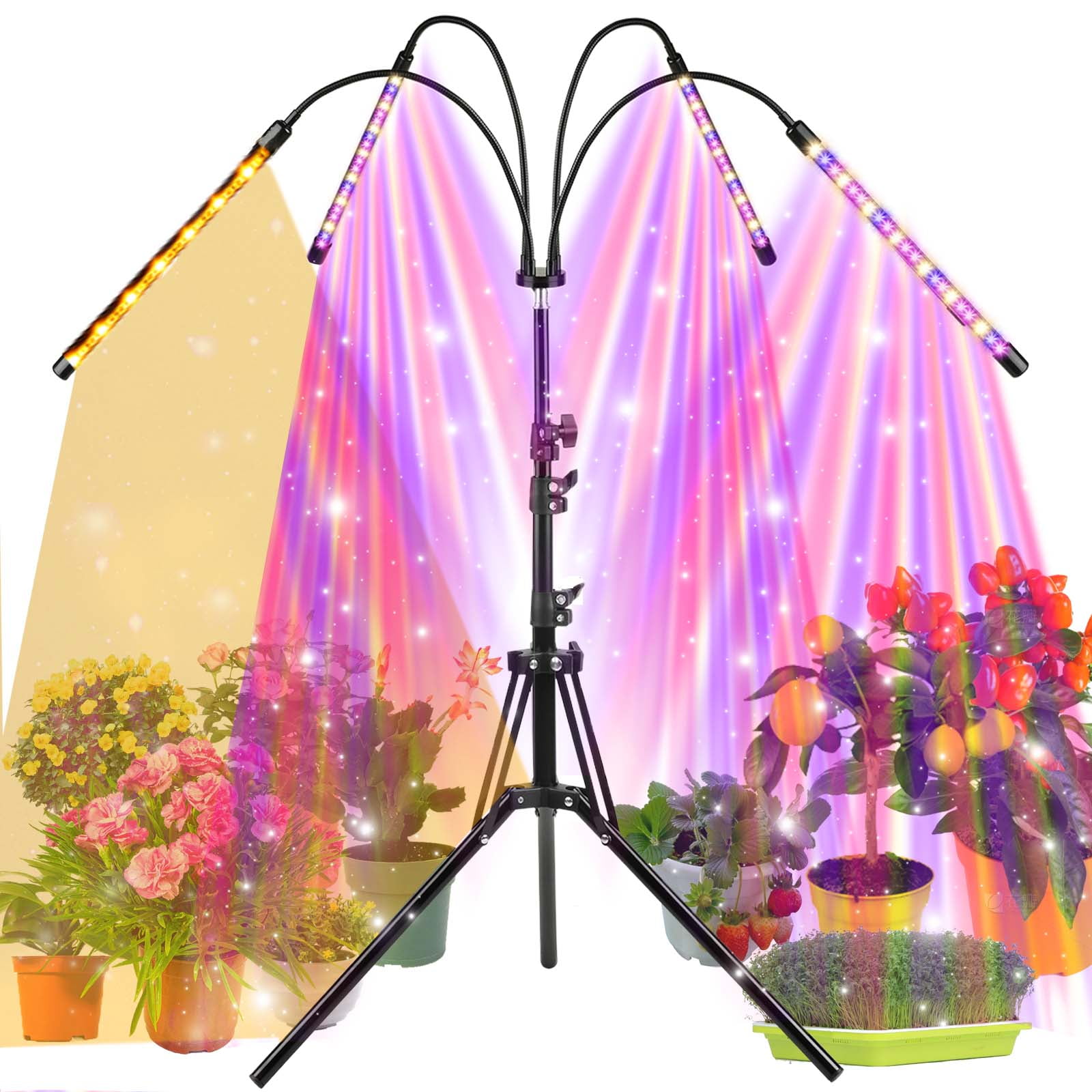 fyheart Grow Lights for Indoor Plants,Full Spectrum Grow Light with  Adjustable Stand and Sturdy Clip,5 Light Tube,3 Light Modes,10 Dimmable