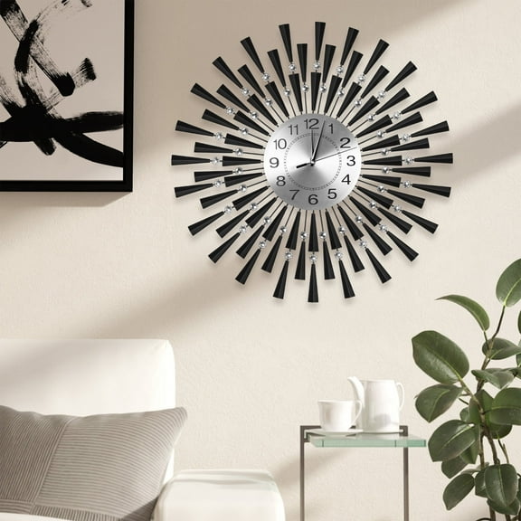 WOOW DEPOT 24" Large 3D Wall Clock Battery Operated Silent Non-Ticking Metal Morden Clock Watch for Living Room Bedroom Office Art Creative Decor, Black