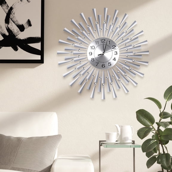 WOOW DEPOT 24" Large 3D Wall Clock Battery Operated Silent Non-Ticking Metal Morden Clock Watch for Living Room Bedroom Office Art Creative Decor, Silver