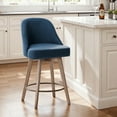 thumbnail image 1 of WOOW DEPOT 26" Swivel Bar Stools Large Seat Set of 1, Upholstered Linen Fabric w/ Mid-Back Wood Legs, Modern Armless Island Counter Barstools Kitchen Pub Chair, Blue, 1 of 12
