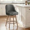 thumbnail image 1 of WOOW DEPOT 26" Swivel Bar Stools Large Seat Set of 1, Upholstered Linen Fabric w/ Mid-Back Wood Legs, Modern Armless Island Counter Barstools Kitchen Pub Chair, Gray, 1 of 12