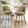 thumbnail image 1 of WOOW DEPOT 26" Swivel Bar Stools Large Seat Set of 2, Upholstered Linen Fabric w/ Mid-Back Wood Legs, Modern Armless Island Counter Barstools Kitchen Pub Chair, Sand Brown, 1 of 12