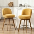 thumbnail image 1 of WOOW DEPOT 26" Swivel Chenille Bar Stools Set of 2, w/ 3.9" Thick Large Seat & Mid-Back & Wood Legs, Upholstered Fabric Modern Island Counter Barstools Armless Kitchen Pub Chair, Mustard Yellow, 1 of 14