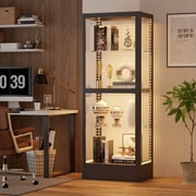 WOOW DEPOT 63 Tempered Glass Display Cabinet Heavy Duty 4-Tier Metal Curio Cabinet w/ 2 Glass Doors, RGB LED Light, Safe Lock & 2 Keys, Adjustable Shelves, Storage Shelving Unit Organizer Rack