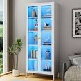 thumbnail image 1 of WOOW DEPOT 67" Curio Display Cabinet with 20-Color RGB Lights, Tempered Glass Doors, 4 Adjustable Shelves, Metal Storage Bookcase for Collectibles/Kitchen Pantry, White, 1 of 7