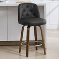thumbnail image 1 of WOOW DEPOT Button-tufted Swivel Bar Stools Set of 1, 26" Upholstered PU Leather Barstools w/ Mid-back Wood Legs Large Seat, Mid Century Modern Bar Chair Island Stool for Kitchen Counter, 1 of 11