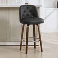 thumbnail image 1 of WOOW DEPOT Button-tufted Swivel Bar Stools Set of 1, 29" Upholstered PU Leather Barstools w/ Mid-back Wood Legs Large Seat, Mid Century Modern Bar Chair Island Stool for Kitchen Counter, 1 of 11