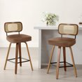 thumbnail image 1 of WOOW DEPOT Cane Swivel Counter Height Bar Stools Brown Set of 2, 29" Upholstered Faux Leather Barstools w/ Rattan Mid-Back & Wood Legs, Modern Bar Chair Island Stool, 1 of 11