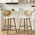 thumbnail image 1 of WOOW DEPOT 26" Counter Height Bar Stool Set of 2, w/ Rattan Mid Back Upholstered Modern PU Wooden Stool Barstool Chair for Kitchen Island Pub, 1 of 13