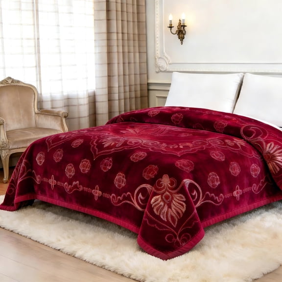 WOOW DEPOT Full Queen Heavy Fleece Bed Blanket 1 PCS, 7.72 lbs 78.7" x 90.5", Reversible Thick Embossed Velvet Soft Warm Mink Blanket for All Season, Burgundy Red