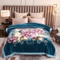 thumbnail image 1 of WOOW DEPOT Full Queen Heavy Fleece Bed Blanket 1 PCS, 7.72 lbs 78.7" x 90.5", Reversible Thick Floral Print Soft Warm Mink Blanket Elegant, Teal Peony, 1 of 7