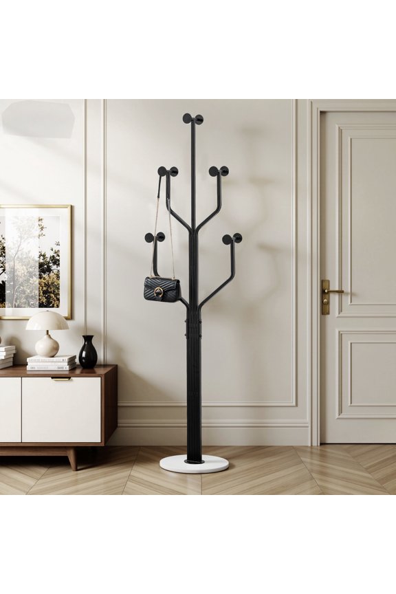 Metal Coat Rack Freestanding, Heavy Duty Standing Coat Tree w/ Stable Round Marble Base, Modern Coat Hanger Hall Tree for Entryway Apartment Jacket Hat Bag