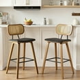 thumbnail image 1 of WOOW DEPOT 26" Counter Height Bar Stool Set of 2, w/ Rattan Mid Back Upholstered Modern PU Wooden Stool Barstool Chair for Kitchen Island Pub, 1 of 13