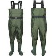 WOOW DEPOT; Nylon PVC Chest Waders with Non-Slip Boots, Green, US Size 9