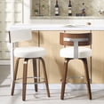 thumbnail image 1 of WOOW DEPOT PU Swivel Bar Stools Set of 2, 26" Seat Height Modern Upholstered Bar Chairs w/ Mid-back Round Seat Walnut Legs Leather Island Stools for Kitchen Counter, 1 of 11