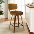 thumbnail image 1 of WOOW DEPOT PU Swivel Counter Height Bar Stools Set of 1, 26" Upholstered Faux Leather Barstools w/ Wood Mid-Back & Legs, Mid Century Modern Bar Chair Island Stool, Brown, 1 of 11