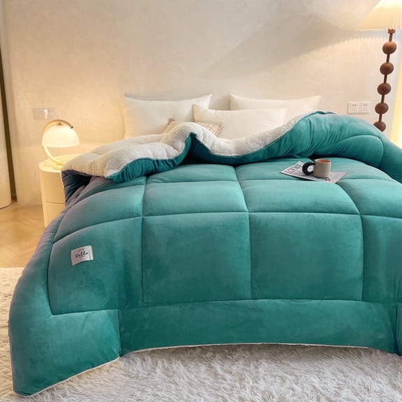 WOOW DEPOT Sherpa Fleece King Comforter Reversible, 1 PCS, Heavy 8.1lbs Quilted Bedding Warm Cozy Machine Washable, Teal Green