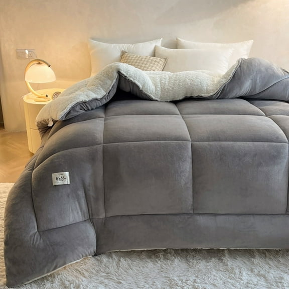 WOOW DEPOT Sherpa Fleece Twin Comforter Reversible, 1 PCS, Heavy 5.5lbs Quilted Bedding Warm Cozy Machine Washable, Gray