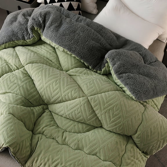 WOOW DEPOT Sherpa Reversible Comforter, 1 PCS Twin Full Size 70.8" x 86.6" Heavy 8.82 lbs Warm Cozy, Velvet Quilted & Sheared Craft 3D Jacquard Blanket Machine Washable, Sage Green