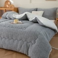 thumbnail image 1 of WOOW DEPOT Sherpa Reversible Comforter Twin 59" x 78.7", 1 PCS Thick Heavy 6.61 lbs Warm Cozy, Taffeta Quilted & Sheared Craft 3D Jacquard Blanket Machine Washable, Gray, 1 of 9