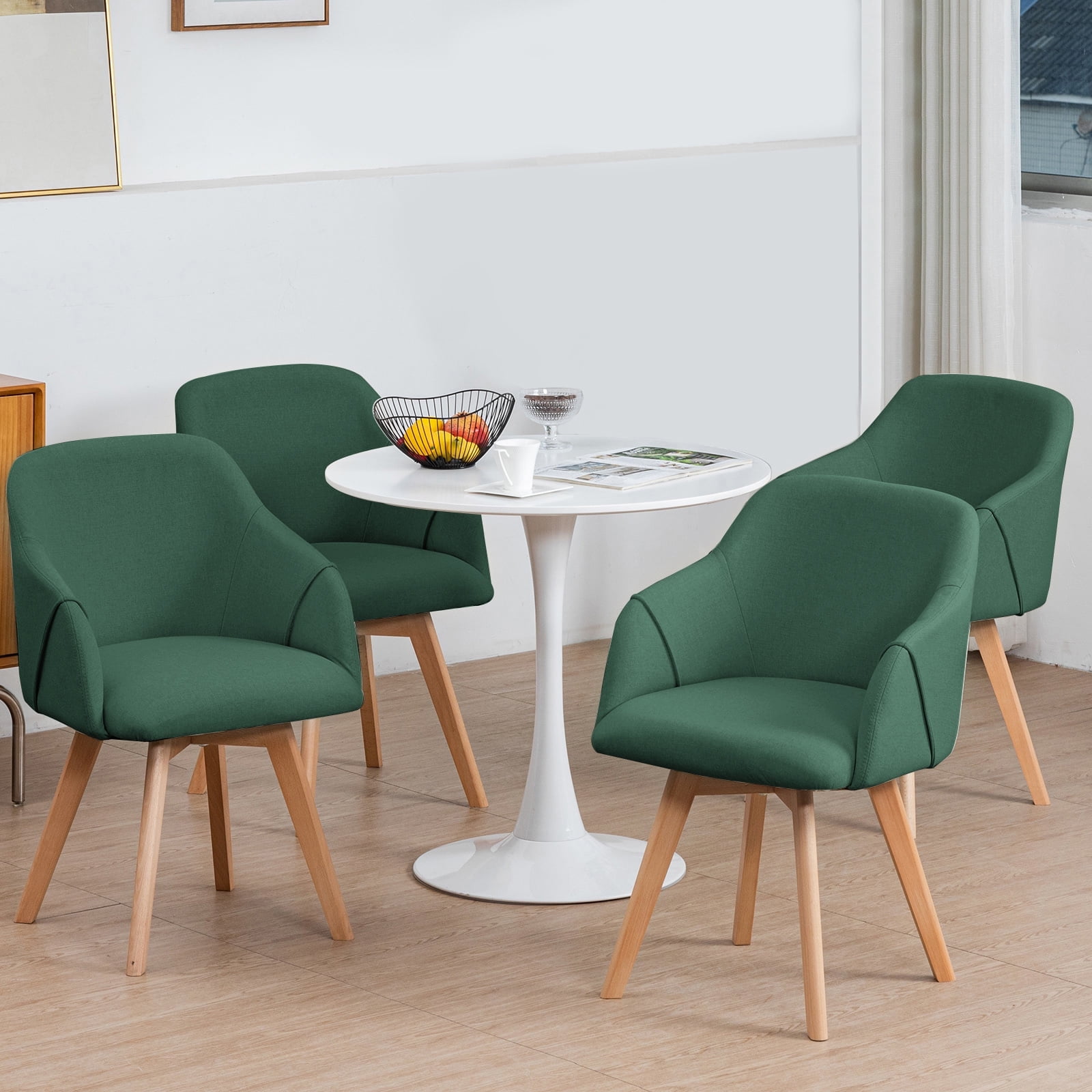 WOOW DEPOT Swivel Dining Chairs Set of 4, Upholstered with Arms & Wood ...