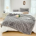 thumbnail image 1 of WOOW DEPOT Thick Faux Rabbit Fur Blanket Fleece Reversible, 1 PCS Full Queen 78.7" x 90.5", 7.7 lb Heavy, Soft Warm Mink Throw Luxurious Plush, Gray, 1 of 8