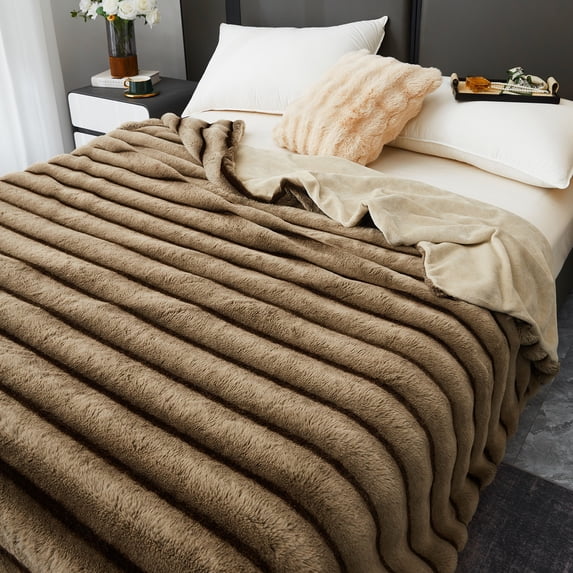 WOOW DEPOT Thick Faux Rabbit Fur Blanket Fleece Reversible, 1 PCS Twin ...
