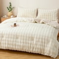 thumbnail image 1 of WOOW DEPOT Thick Faux Rabbit Fur Twin Comforter Fleece Reversible 1 PCS, 6.6 LBS Heavy Warm Cozy, Velvet Quilted Craft Blanket Machine Washable, Cream White, 1 of 8