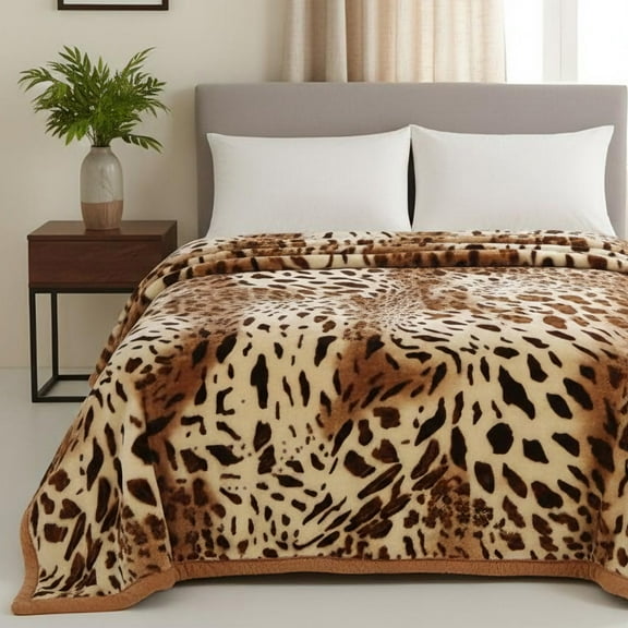 WOOW DEPOT Thick Fleece Bed Blanket, 1 PCS Leopard Printed 6.2 lbs Heavy, Soft Warm Mink Blanket Luxurious Reversible, Twin Full 70.8" x 86.6", Coffee