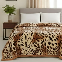 WOOW DEPOT Thick Fleece Bed Blanket, 1 PCS Leopard Printed 7.3 lbs Heavy, Soft Warm Mink Blanket Luxurious Reversible, Full Queen 78.7" x 90.5", Coffee