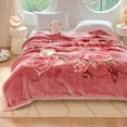 thumbnail image 1 of WOOW DEPOT Thick Fleece Bed Blanket, 1 PCS Rose Floral Printed 7.3 lbs Heavy, Soft Warm Mink Blanket Luxurious Reversible, Full Queen 78.7" x 90.5", Pink, 1 of 7