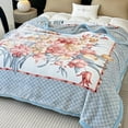 thumbnail image 1 of WOOW DEPOT Thick Fleece Twin Bed Blanket Reversible, 1 PCS Peony Flower Printed 59" x 78.7" Soft Warm Mink Blanket Luxurious 4.41 lb Heavy, Blue, 1 of 8