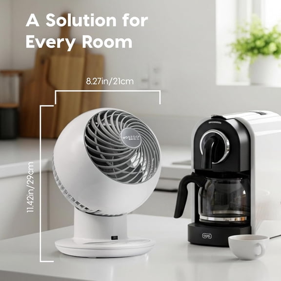 WOOZOO Air Circulator Fan with Remote, Oscillating, 5 Speeds, 82ft Max Air Distance, 90 °   Adjustable Tilt, 30db Quiet Motor, Small Fan for Bedroom, Office, Dorm, White