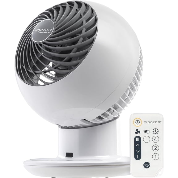 WOOZOO Air Circulator Fan with Remote, Oscillating, 5 Speeds, 82ft Max Distance, 90 Adjustable Tilt, 30db Quiet Motor, Small for Bedroom, Office, Dorm, White