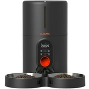 WOPET Automatic Cat Feeders for 2 Cats - Timed Dog Food Dispenser with Splitter and Two Stainless Bowls, Cat Feeders 10s Meal Call, 6 Meals Per Day for Cats & Small Dogs, Black