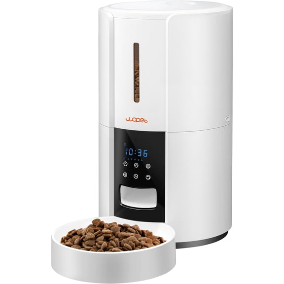 WOPET Automatic Dog Feeders, Cat Dispenser with Desiccant Bag, Programmable 6 Meals, 10s Voice Recorder, 5L, White