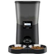 WOPET Automatic Dog Feeders, Pet Food Dispenser, Cat Feeder with Dual Stainless Steel Bowl For 2 Cats Pets, 8L, Black