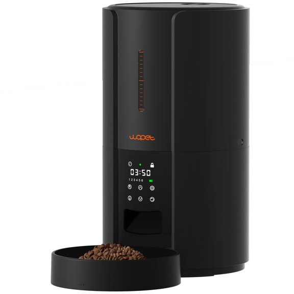 WOPET Automatic Pet Cat Dog Feeders Dispenser ,  With Desiccant Bag, Programmable 6 Meals, 10s Voice Recorder, 5L, Black
