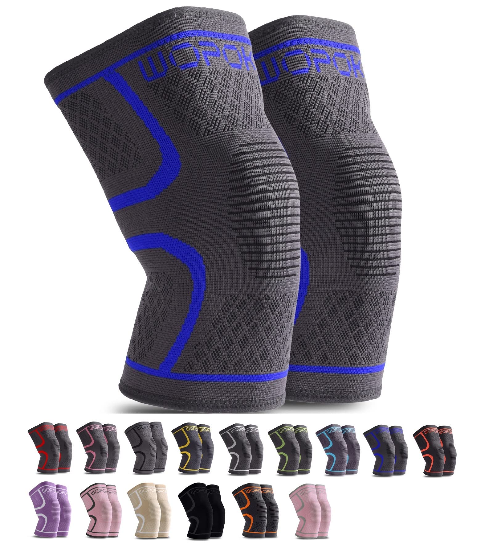 WOPOKY Knee Braces for Knee Pain, Compression Knee Sleeves Support for Weightlifting Running